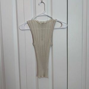 Cream Ribbed Sleeveless Top